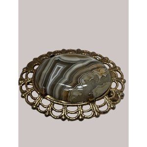 Beautiful Vintage Agate Brooch Grays Black White Stripes READ